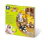 STAEDTLER 8034 16 LYST Katzen Fimo kids form&play Set (superweiche, ofenhärtende Knete, leichte Anleitung, wiederverschließbare Box, Set mit 4 Blöcken, 1 Modellierstab und 1 Spielkulisse)