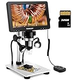 TOMLOV DM9 7' LCD Digital Mikroskop 1200X HD, 1080P Video-Mikroskop mit Metallständer, 12MP Ultra-Präzisionsfokussierung, LED-Aufhellleuchten/PC-Ansicht/Windows/Mac OS-kompatibel (32GB Karte)