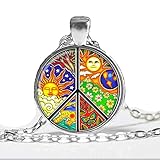 Halskette mit Glasbild, Peace-Halskette, solarbetrieben, Hippie-Anhänger, Hippie-Schmuck, Glascabochon, 1 Bestellung