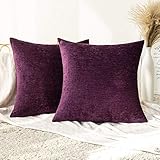 MIULEE 2er Set Kissenbezüge Zierkissen aus Chenille Dekokissen Kissenhülle Sofakissen Bezug mit Verstecktem Reißverschluss Weich Dekoration für Sofa Wohnzimmer Schlafzimmer Bett 40x40 cm Pflaume L