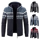 Pullover Strickjacke Herren Jacke mit Kapuzen Plus Samt Fleece Sweatjacke Herbst Winter Langarm Kapuzenpullover Kapuzenjacke Baumwolle Windjacke Reißverschluss Kordelzug Tasche Einfarbig