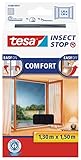 tesa Insect Stop COMFORT Fliegengitter für Fenster - Insektenschutz mit Klettband selbstklebend - Fliegen Netz ohne Bohren - anthrazit (durchsichtig), 130 cm x 150