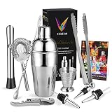 VECELO Cocktail Set, 10 Teiliges Cocktail Shaker Set 750ML/550ML Cocktail-Set Edelstahl - Deutsches Cocktail Rezepte Buch - Cocktail Shaker, Messbecher, Ausgießer, Bar Stößel, Ö