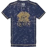 Queen T Shirt Classic Crest Band Logo Nue offiziell Herren Navy Blau Snow W
