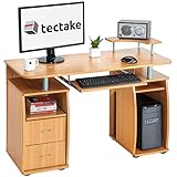 TecTake Computerschreibtisch Bürotisch mit ausfahrbarer Tastaturablage und Zwei Schubladen - Diverse Farben - (Buche | Nr. 401667)