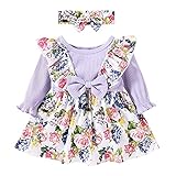 Edjude Kleinkind Baby Mädchen Playwear Kleid Solide Lange Ärmel Tops A-Linie Rock 2 Stück Frühling Herbst Winter Kleidung Set, Violett 01677, 6-12 M