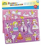 Lena 65766, 2er Zeichenschablonen Set Prinzessinnen und Elfen, 2 Schablonen mit Motiven und Farbvorlagen zu Märchenprinzessinnen und Feen, Malschablonen je ca. 26 x 19 cm, Malset für Kinder ab 3 J