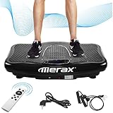 Merax Vibrationsplatte mit Leisem Motor,LCD Display,5 Trainingsprogramme 180 Stufen,Bluetooth Lautsprecher,Inkl. Fernbedienung, Trainingsbänder,belastbar bis 150 kg (Schwarz)