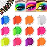 EBANKU 12 Boxen Pigment Nagel Pulver, Fluoreszierende Bunte Pigment Nagelpulver Neon Fluoreszierende Nagel Glitter Staub Nagel Pigment für DIY Nagel Kunst Dek