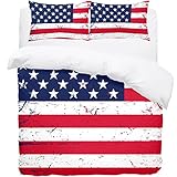 Grunge Patriotisches Bettwäsche-Set mit amerikanischer Flagge für Kingsize-Bett, weiche Mikrofaser, Bettbezug mit Kissenbezügen, Bettw