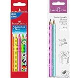 Faber-Castell 110994 - Buntstifte Jumbo Grip Neon, 5er Etui & Faber-Castell 111678 - Bleistiftset Jumbo Sparkle, 2er S