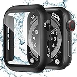 Recoppa Schutzhülle für Apple Watch 44mm, wasserdichte Hülle Kompatibel mit iWatch Series 6/SE/5/4, Case mit Displayschutzfolie aus Panzerglas, Schw