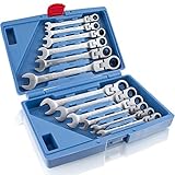 BITUXX 12 Teiliges flexible Gelenk Ratschenringschlüssel Ring Maulschlüssel Ratschenschlüssel Ringschlüssel Knarren Gelenkschlüssel Werkzeug Set 72 Zähne 5 Grad Rückstellwinkel Größen 6 mm bis 19