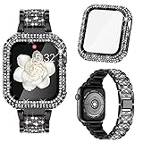 KADES Kompatibel für Apple Watch SE/Series 6/Series 5/Series 4 40mm, Damen Bling Armband Ersatzarmband und Glänzendes Uhrengehäuse mit Panzerglas Schutzfolie für iWatch 40mm (Schwarz)