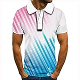 SKYROPNG Herren 3D Poloshirt,Unisex Fancy Casual Stripes Grafik Blau Rosa Bedruckte Tops, Mode Lässig Lustige Harajuku T-Shirts Tops, Hip Hop Streetwear Strandhemden, XXL