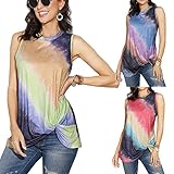 POAYAOLIAN Sommer Ärmellos Farbverlauf Rundhals Lässige Lose Pullover T-Shirt Top Atmungsaktiv/Yellow/XXL