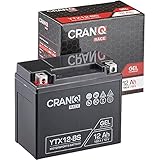 CranQ Motorradbatterie YTX12-BS 12Ah 180A 12V Gel-Technologie Roller Starter-Batterie zyklenfest, sicher lagerfähig, wartung