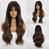 HAIRCUBE Ombre Brown Perücken Lange gewellte Perücke Haar Perücken mit Pony KEINE Spitze 26 Zoll synthetische Perücken für F