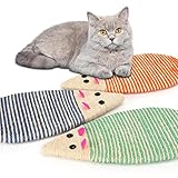 Nobleza Kratzpads für Katzen，Sisal Doppelseitig haltbarer Katzen kratzmatte in Mausform kratzbrett Wand，Spielzeugmäuse für Katzen Schützt Möbel mit Teppiche(37.5X17.5