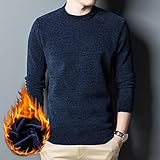 FRLISR Herren Pullover - Herbst Winter Lässig Strickpullover Langarm Pullover Männer Loser Boden Pullover Rundhals Plus Samt Dicken Warmen Großen Pullover,Blau,M