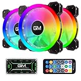 GIM RGB Lüfter 120mm, 3 Pack KB-23 ARGB Gehäuselüfter mit leiser Computerkühlung, Musikrhythmus 5V ARGB adressierbares Motherboard SYNC/RC Controller, bunte Kühlergeschwindigkeit mit Hub steub