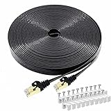 Cat7 LAN Kabel 10m mit 15 Clips, VOIETOLT Hochgeschwindigkeit Flach Netzwerkkabel 10Gbps 600Mhz STP RJ45 Gigabit LAN Ethernet Kabel für PS4, Xbox, Modem, Router (Schwarz)