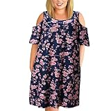 KIMODO Damen Tunika Tops Kurzarm Sommer Oberteil T-Shirt Bedrucktes Lässiges Lockeres Rundhals Casual Langarm Shirt Bluse Freizeitkleidung (A-Marine, 3XL)