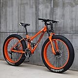 Mountainbike, 26 Zoll (66 cm), MJH-01, Erwachsene, Fat-Tyre-Mountain-Trail-Bike, 24-Gang-Fahrrad, Rahmen aus Karbonstahl, doppelte Vollfederung, doppelte Scheibenbremse, Orange/Cy
