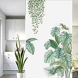 Green Plants Wall Sticker,Green Plants Monstera Leaf Wall Decals,Nature Palm Tree Fresh Leaf Plants Wall Decals, for Bedroom Sofa Background Decor DIY Wall Art D