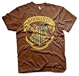 Offizielles Lizenzprodukt Harry Potter - Hogwarts Crest Herren T-Shirt (Braun), XX-Larg