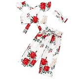 2-teiliges Set mit Blumenmuster, für Kinder und Babys, Mädchen, mit Trägern, bedruckt, Schulter, Rückenfrei, Hose, Stirnband, Top, ohne Ä