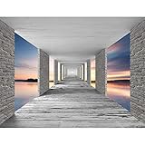 Fototapete 3D Meer Sonnenuntergang 352 x 250 cm Vlies Tapeten Wandtapete XXL Moderne Wanddeko Wohnzimmer Schlafzimmer Büro Flur Grau Blau Orange 9157011b