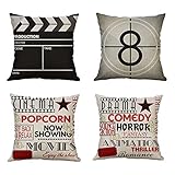 MIULEE 4er Set Kino Film Kissenbezug Kissen Dekorative Kissenhülle Sofakissen Zierkissen Couchkissen Geometrische Muster Dekokissen für Sofa Couch Wohnzimmer Schlafzimmer 45x45