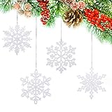 Kesote 24 Schneeflocken Deko Weiß Weihnachtsdeko Anhänger Weihnachtsbaumschmuck Glitzer Weihnachtsbaum W