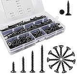 M4 Blechschrauben mit Grobgewinde Set, 180 Stück Flachkopf-Blechschrauben Trockenbauschrauben Schwarz Holzschrauben Set für Gipskartonplatte Holzmöbel und Schränk