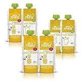 Hilli Fruits BIO Fruchtpüree TryMe 3xAnanas und 3xMango, 6x300g | Praktisch zum Mitnehmen und gut portionierbar, Gluten- und laktosefrei | Ideal für Smoothies, Säfte, Marmelade [ohne Zuckerzusatz]