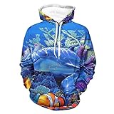 kikomia Pullover Hoodie Fantasy Meer Tiere Korallen Delphin Fische Kapuzen Sweatshirt Pullover Pullover Mit Tasche Lange Ärmel White 3XL