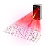 Bluetooth Mini Tastatur Drahtlose virtuelle Projektionstastatur Tragbare wiederaufladbare englische QWERTZ-Layout für Smartphone Tablet PC Laptop (Schwarz)