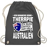 Länder Fahnen und Flaggen - Ich brauche keine Therapie Ich muss einfach nur nach Australien - weiß - Unisize - Dunkelgrau - fahnen - WM110 - Turnbeutel und Stoffbeutel aus Baumw