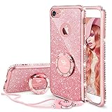 iPhone 6S Hülle, Rosagold Glitzer Handy Hülle iPhone 6 / 6S mit Ring 360 Grad Ständer und Trageband Silikon, Diamant Glitzer Case für Frauen Mädchen iPhone 6 / 6S Hülle - 4,7 Z