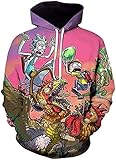 Chaos World Herren Kapuzenpullover Cartoon 3D Druck Grafisches Pullover Langarm Sweatshirt Mit Taschen(XS,Hahn)