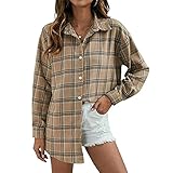 Winkinlin Langarm-Bluse für Damen, Freizeit-Stil, Temperament, Revers Plaid, einreihig, A-gelb, XL