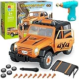 BDwing Montage Spielzeug Auto mit Lichtern und Drill-Sound, DIY Gebäude Vehicles Spielzeug STEM Spielzeug Geschenke für Kinder Jungen Mädchen ab 3 4 5 6 J