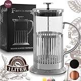 Le Flair® French Press Edelstahl für 1 Liter Kaffee - Tee Presskanne 1L aus Glas - Coffee Press Kaffeebereiter inkl. Design Geschenkbox - Pressstempelkanne für Kaffeezubereitung - Kaffeeaufb
