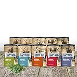 Happy Dog - Dosen pur 12 x 400 g - Mischtray mit 4 Dosen Rind und je 2 x Lamm, Wild, Büffel und E
