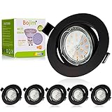 Bojim Led Einbaustrahler 230V Schwarz, 6x Led Spot GU10 6W, Deckenspots Set 2800K Warmweiß 68mm Matt Optik 30° Schwenkbar Einbauleuchten Rund Einbauspots Decke Wohnzimmer IP20 Deckenstrahler 82 R