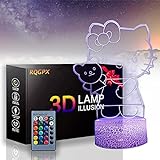 3D Hello A Kitty Nachtlicht, 3D Illusion Lampe mit Fernbedienung & Smart Touch, Geschenke für Jungen Mädchen Alter 2 3 4 5 6 7 8 Jahre alt Junge Geschenk