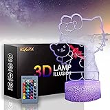 3D Hello A Kitty Nachtlicht, 3D Illusion Lampe mit Fernbedienung & Smart Touch, Geschenke für Jungen Mädchen Alter 2 3 4 5 6 7 8 Jahre alt Junge Geschenk