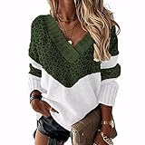 WAEKQIANG Winter Pullover V-Ausschnitt Loser Pullover Color-Blocking D
