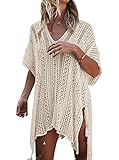 DHAIGOU Damen Gestrickte Strandkleid Sommer Strandponcho Strandurlaub Badeanzug Bikini Cover-Ups, beige, Einheitsgröß